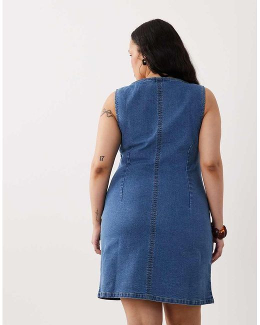 ASOS Blue Asos Design Curve Denim Slash Neck Bodycon Mini Dress