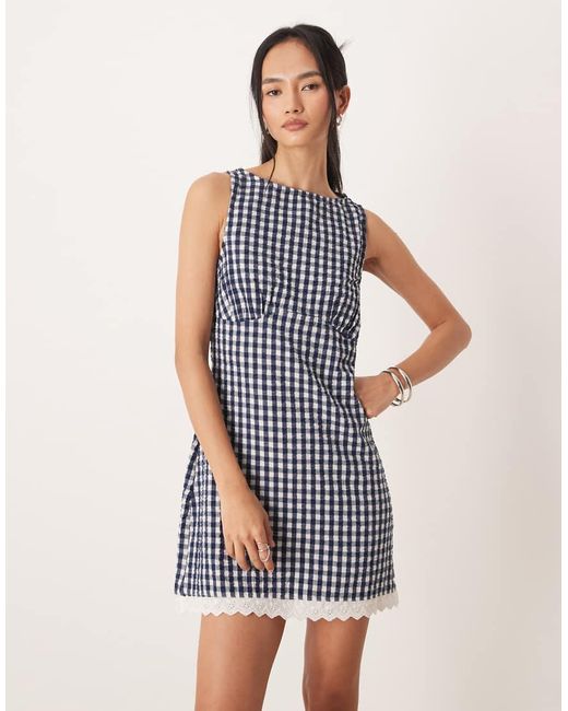 ASOS Natural Slash Neck Mini Sundress With Sculpted Bust And Eyelet Hem