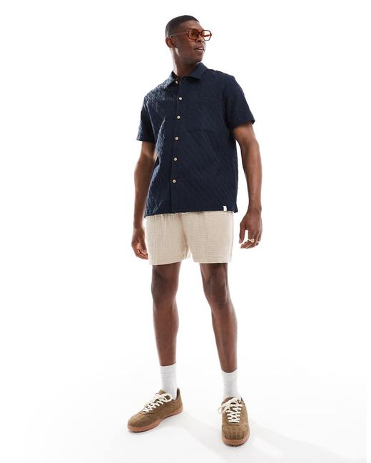 Farah Blue Finn Short Sleeve Textured Shirt for men