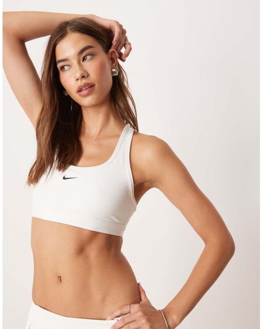 Nike White Swoosh Light Support Non-Padded Sports Bra