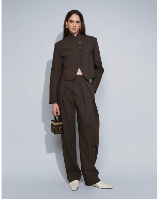 ASOS Black Tailored Wool Look Boxy Crop High Neck Blazer