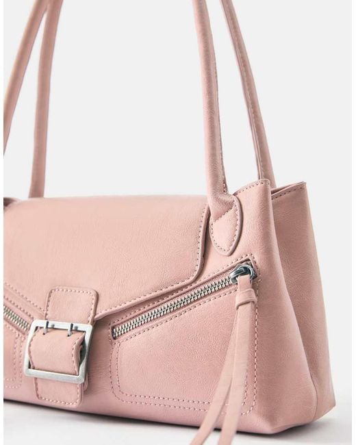 Pull&Bear Pink Buckle And Zip Shoulder Bag