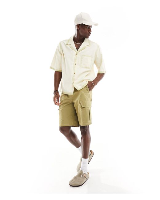 ASOS White Short Sleeve Boxy Relaxed Revere Denim Shirt With for men