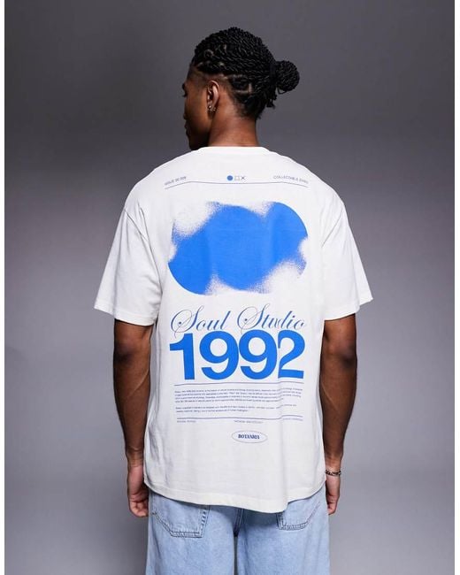 T-Shirt Oversize Crema Con Stampa "Soul" Sul Retro di ADPT in Blue da Uomo