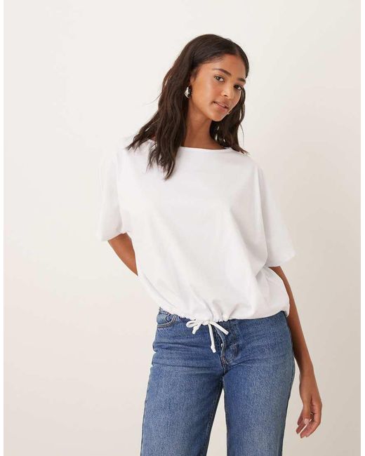 ASOS White Oversized Batwing Top With Drawstring Detail