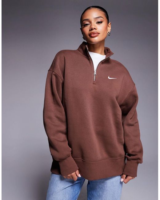 Nike Brown Phoenix Fleece Oversized Quarter Zip Sweater