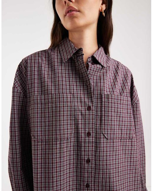 ONLY Purple Oversized Check Shirt