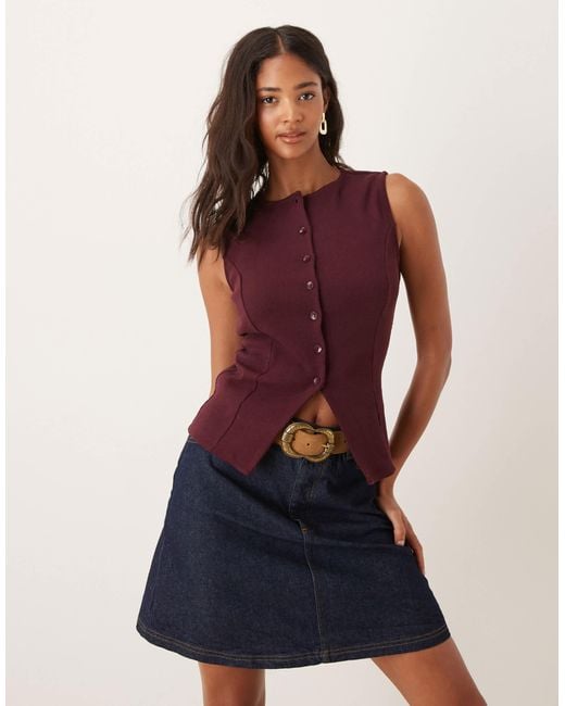 ASOS Red Longline Cinched Rib Button Through Top
