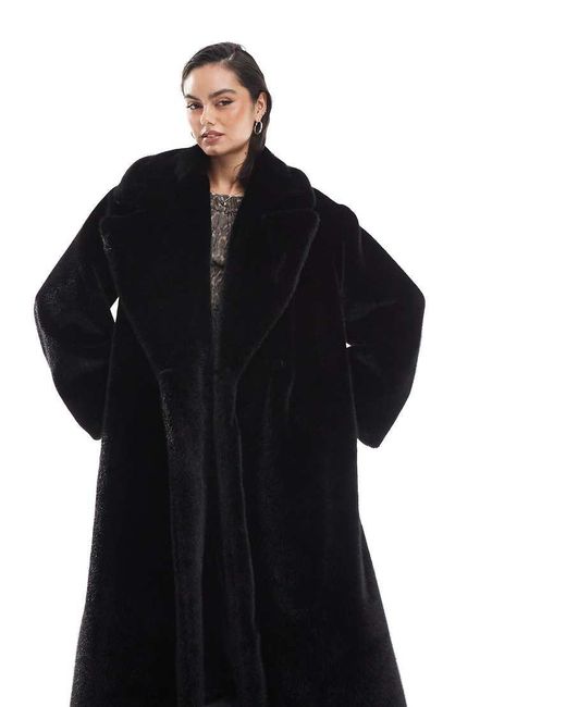 ASOS Makkelijke Jas Van Imitatiebont Met Lange Pasvorm in het Black