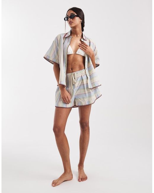 ASOS Gray Sasha Beach Resort Shirt Co Ord With Stitch Detail