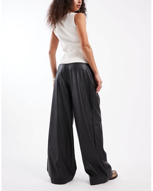 Miss Selfridge Black Faux Leather Wide Leg Trouser