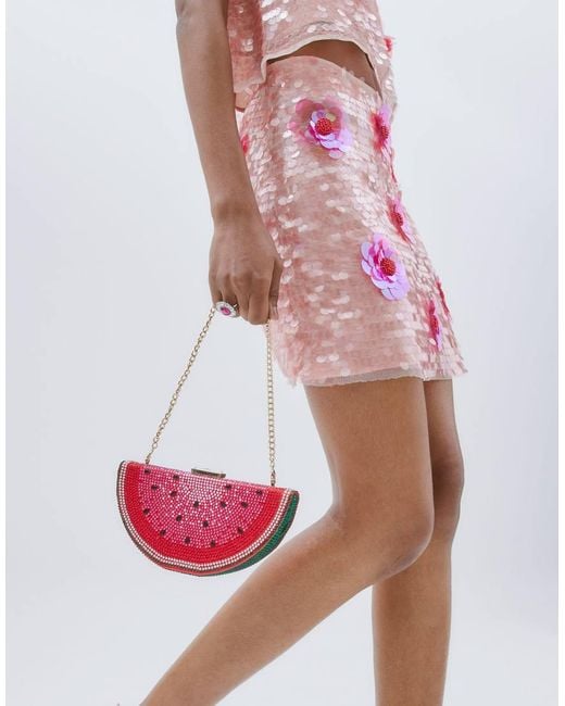 River Island Pink Embellished Watermelon Slice Clutch Bag