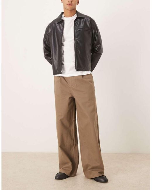 ASOS Natural Super baggy Faux Suede Pants With Pleats for men