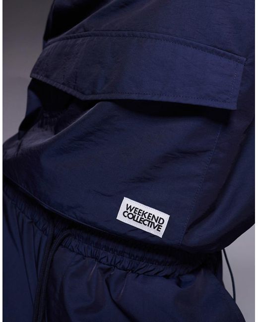 ASOS Blue Weekend Collective Co-ord Nylon Funnel Neck Windbreaker