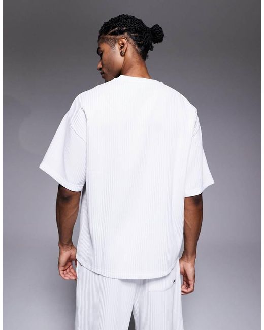 River Island White Oversized Plisse T-shirt for men