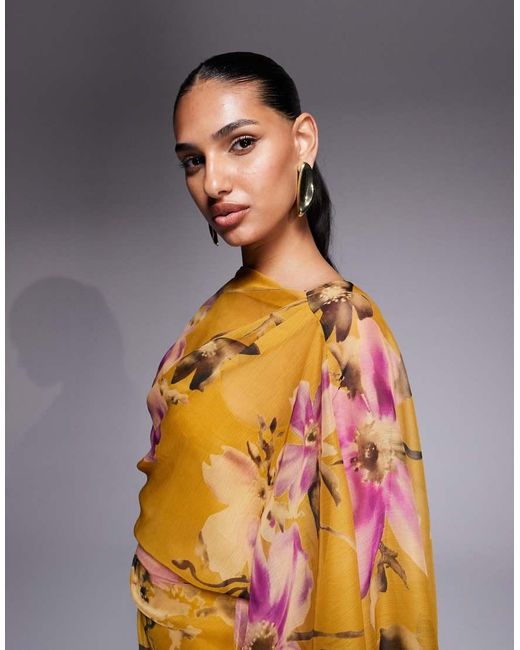 ASOS Orange Kimono Sleeve Cape Detail Draped Midaxi Dress With Open Back