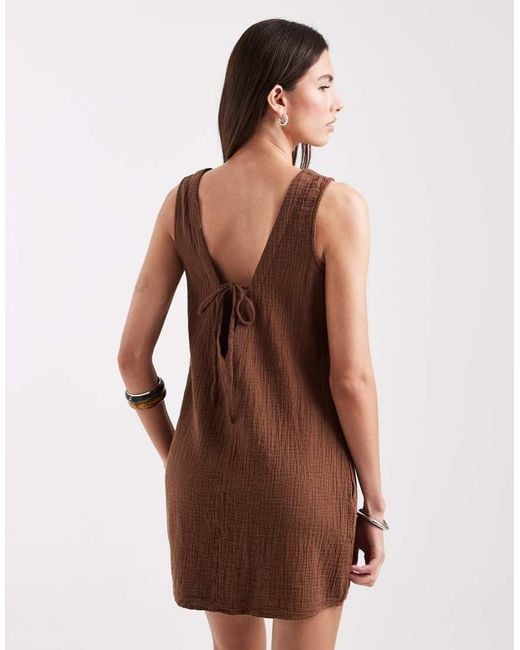 ONLY Brown Tie Back Sleeveless Cheesecloth Mini Dress