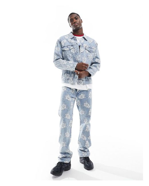 X gundam collab starfighter - giacca trucker di jeans taglio comodo lavaggio chiaro con stampa ripetuta di Levi's in Blue da Uomo