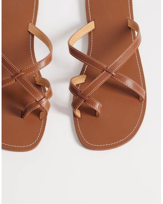 SEQWL Wide Fit Brown Strappy Flat Sandals