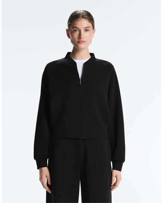 Oysho Black Striped Bomber Jacket With Soft-touch Modal