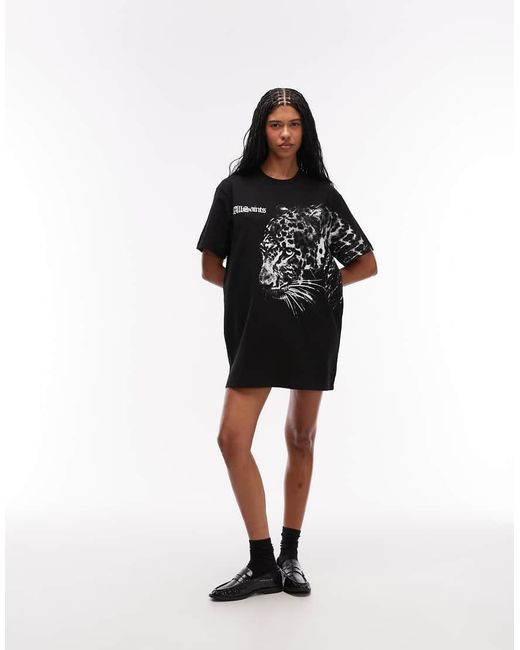 AllSaints Black Zaya Short Sleeve Printed Mini Tee Dress