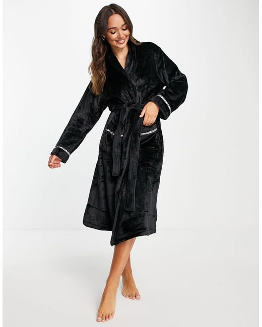 DKNY Black Long Wrap Robe