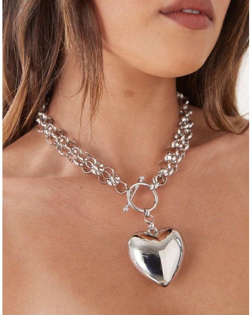 Reclaimed (vintage) Brown Chunky Chain Necklace With Heart Pendant