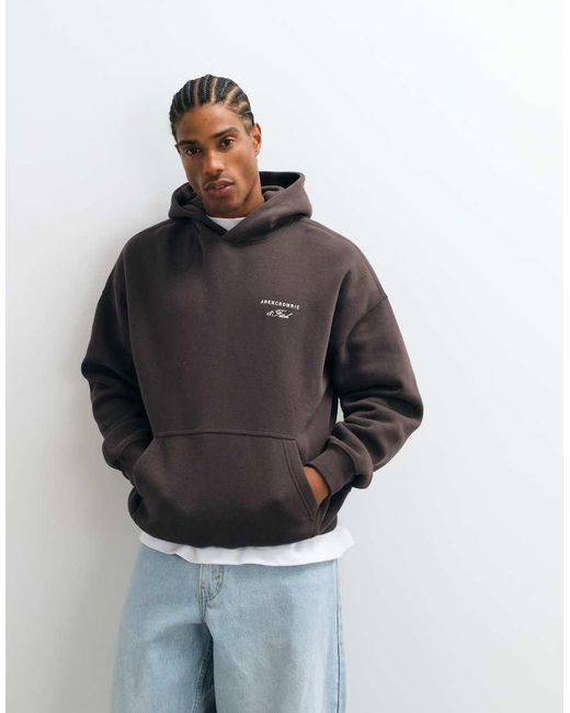 Abercrombie & Fitch Gray Script Logo Oversized Hoodie for men