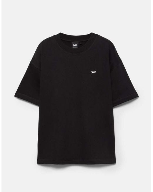 Pull&Bear Black Short Sleeve Logo Heavyweight T-Shirt for men