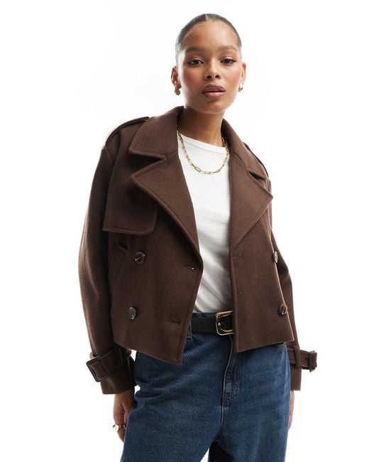 Bershka Blue Cropped Wool Look Trench Coat