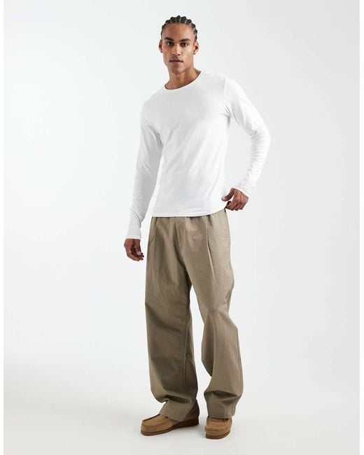 Jack & Jones White Muscle Fit Long Sleeve T-shirt for men