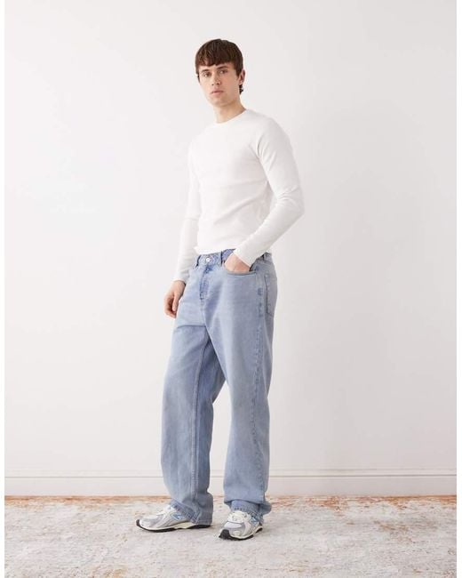 Weekday White Slim Fit Rib Long Sleeve T-shirt for men