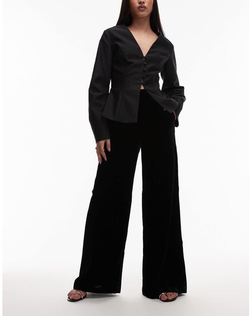 & Other Stories Black Velvet Wide Leg Trousers