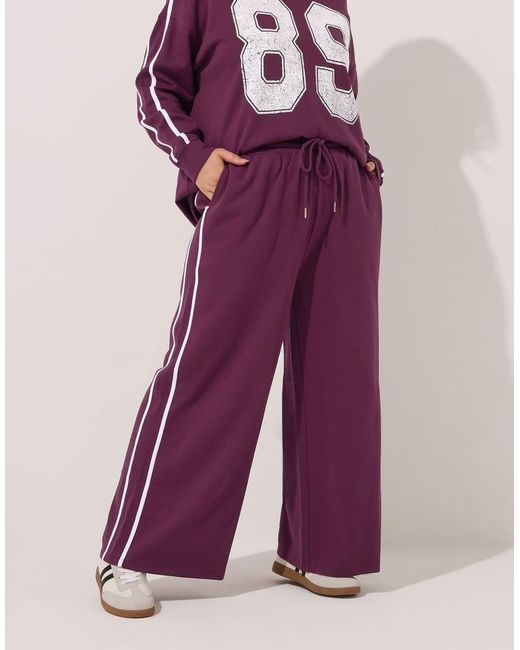 Yours Clothing Purple Wide Leg Side Stripe Joggers