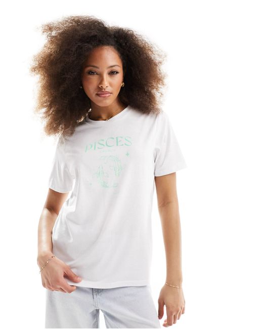 Camiseta blanca con estampado del signo zodiacal piscis Pieces de color White