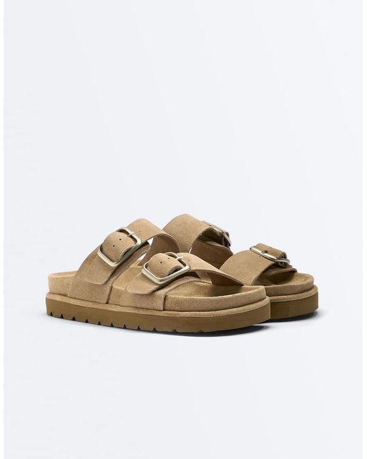 Oysho White Platform Buckle Sandals