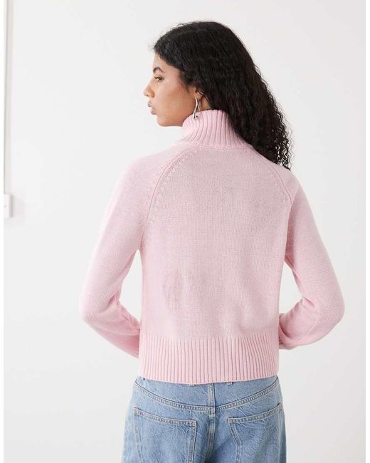 Collusion Pink Funnel Neck Zip Through Raglan Cardigan