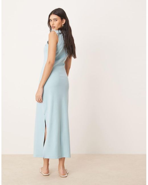ASOS Blue Ribbed Knit Midi Dress With Hardware Detail