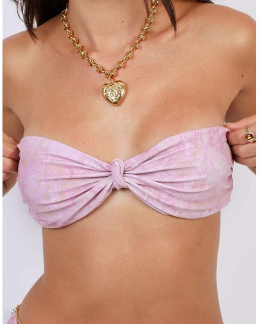 SIMMI Pink Scarf Print Knot Detail Bandeau Bikini Top