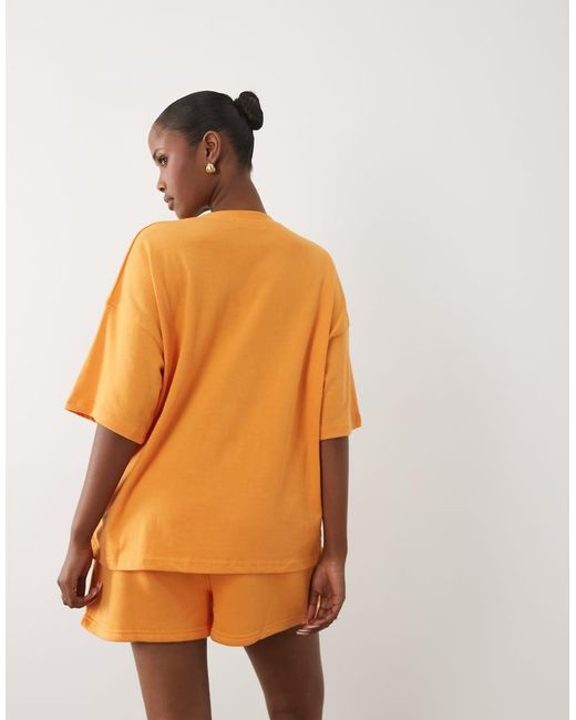 Kaiia Orange Cotton Rich Tahiti Graphic Oversized T-shirt Co-ord