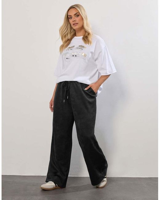Yours Clothing Black Faux Suede Wide Leg Trousers