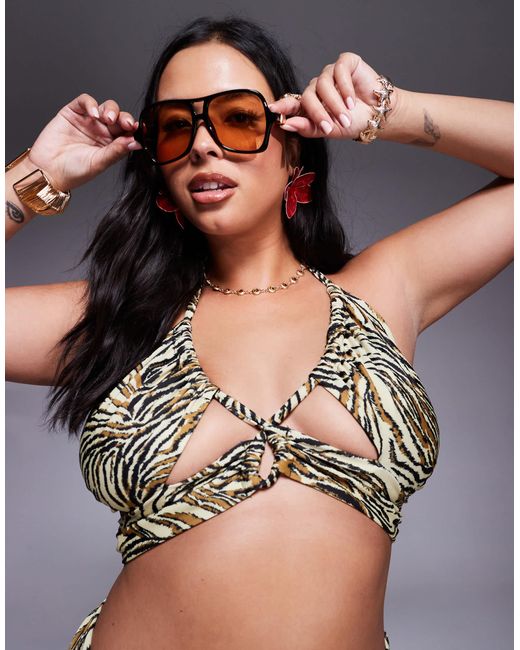 ASOS Black Asos Design Curve Gia Keyhole Cross Neck Bikini Top