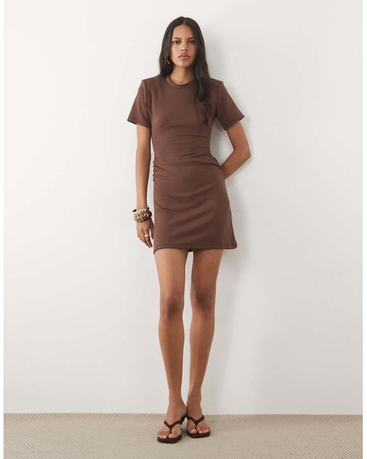 New Look Natural Crew Neck Ruched Side Mini Dress