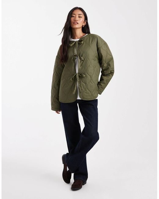 Vero Moda Green Tie Front Quilted Jacket