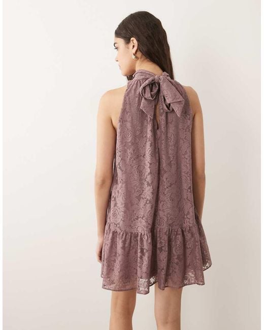 ASOS Pink High Neck Smock Mini Lace Dress
