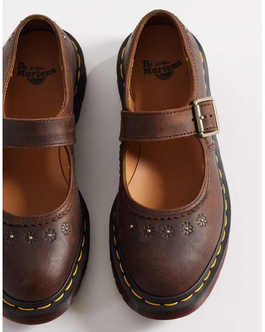 Dr. Martens Brown Mary Jane Embossed Flower Shoe