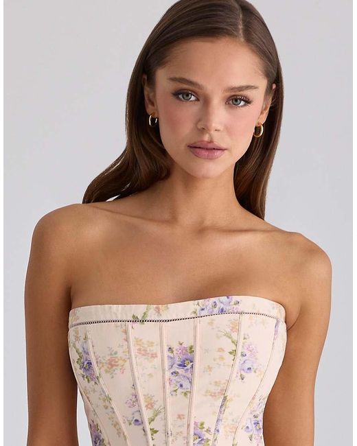 House Of Cb White Gina Ivory Sweet Peony Floral Print Strapless Maxi Dress