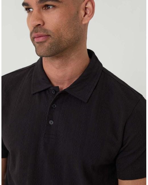 Threadbare Black Textured Cotton Polo Shirt for men