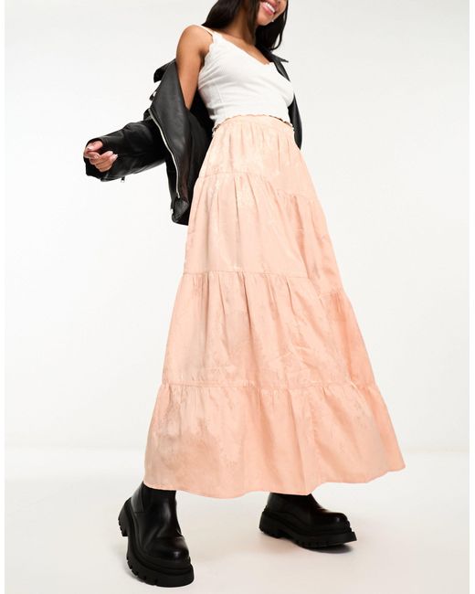 Miss Selfridge Black Satin Jacquard Maxi Skirt