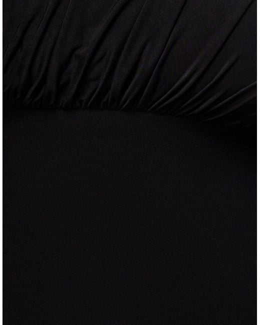 Goddiva Black Open Back Cowl Neck Gathered Maxi Dress With Velvet Tie Back